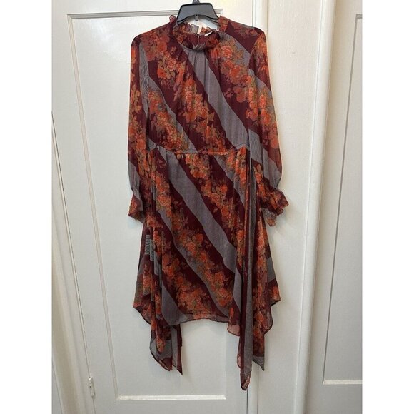 Soft Surroundings Woodland Manor Boho Dress Women XL Fall Burgundy Floral Flowy - Picture 1 of 6